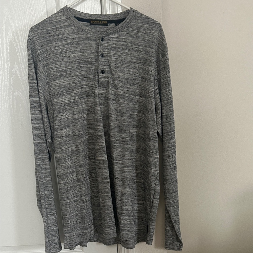 Scotch & Soda Men’s XL Grey Space Dye Henley Long Sleeve Shirt
